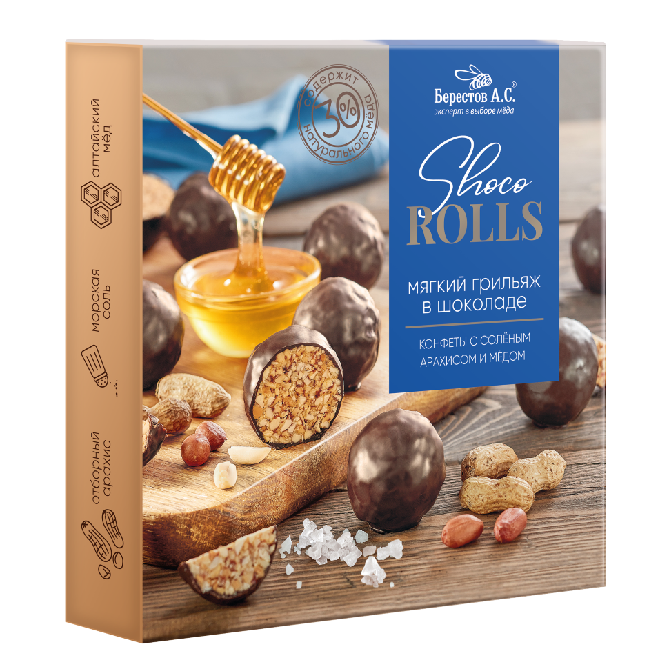  Берестов Shoco Rolls конфеты с арахисом, солью и медом, 135г   в Минусинске
