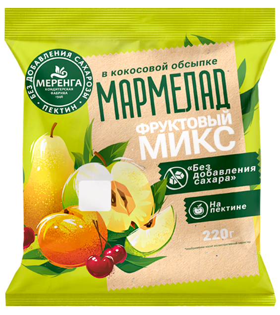  Меренга Мармелад без сахара в кокосовой обсыпке Фруктовый микс, 220г   в Минусинске