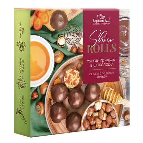  Берестов Shoco Rolls конфеты с фундуком, цукатами моркови  и медом 135г  в Минусинске